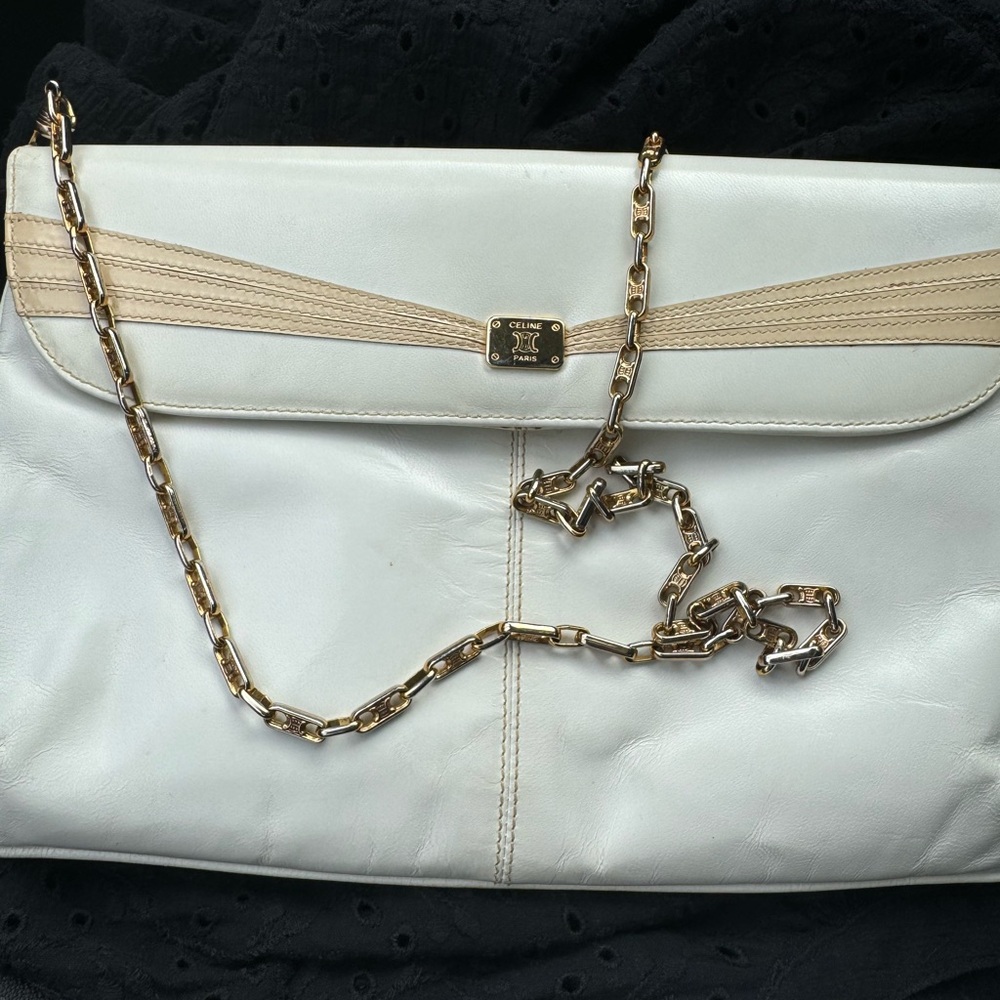 Celine Paris Gold Blason Chain Vintage Authentic White Cream Shoulder Bag Rare - Picture 4 of 16